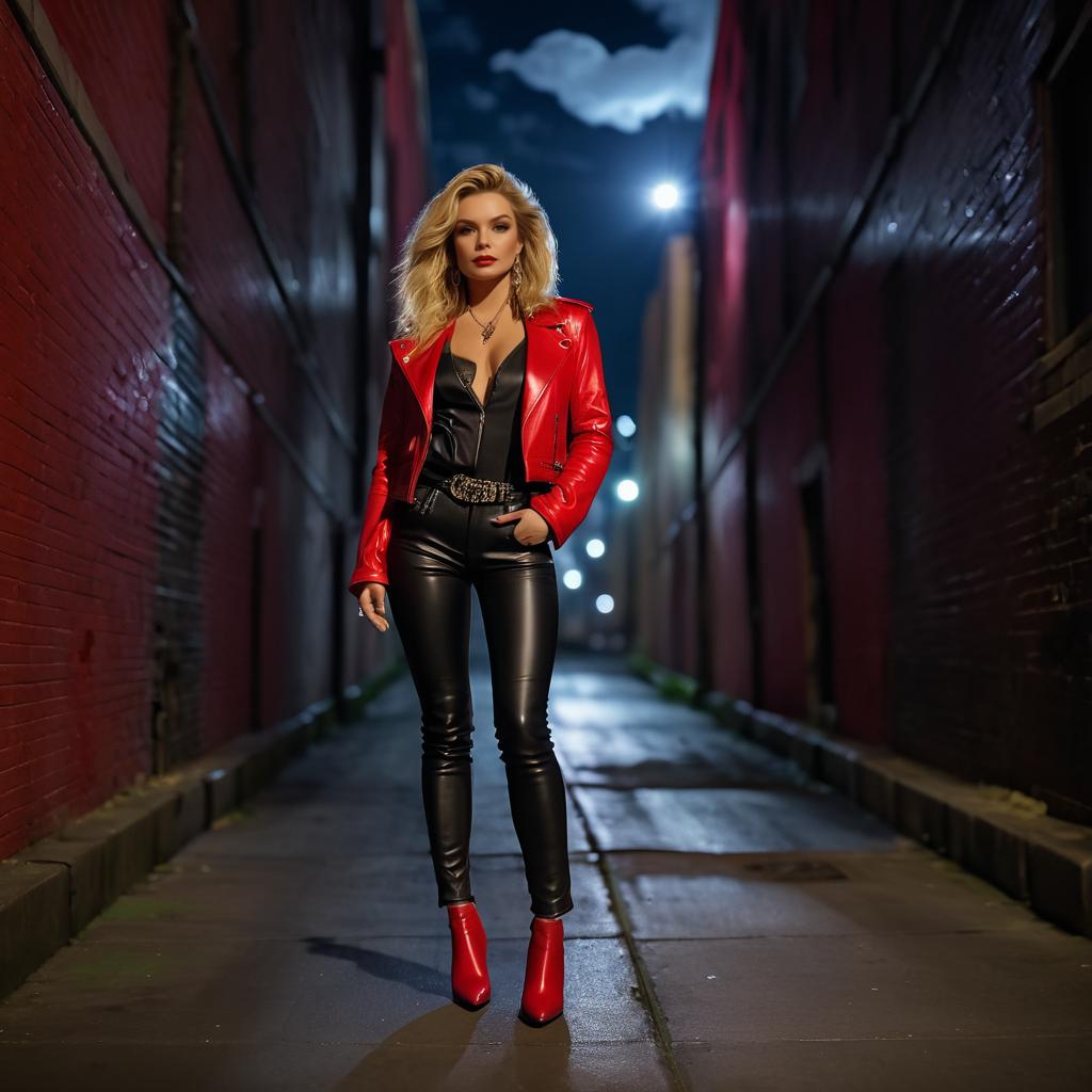 Confident Woman in Red Leather Jacket