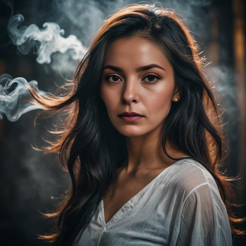 Ethereal Portrait of a Young Filipino Woman with Smoke Swirls