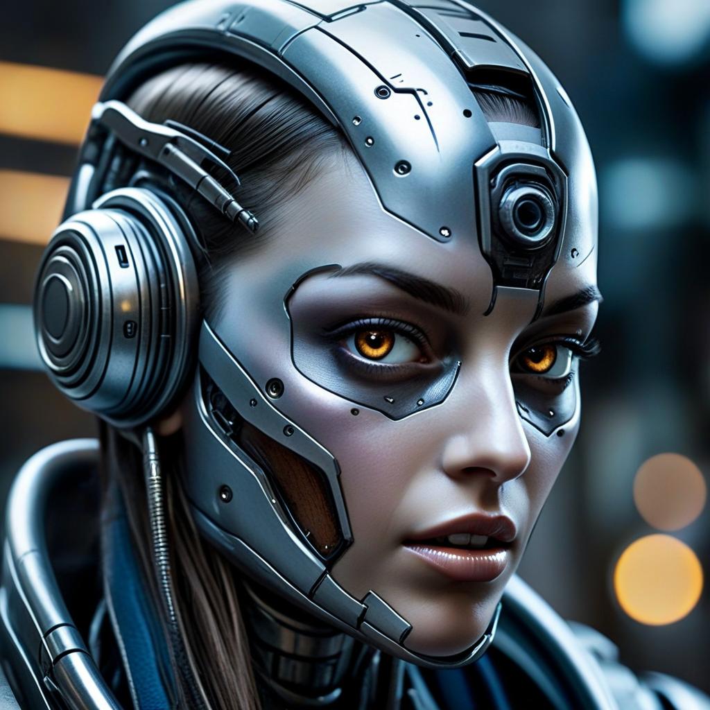 Cybernetic Woman Portrait with Amber Eyes
