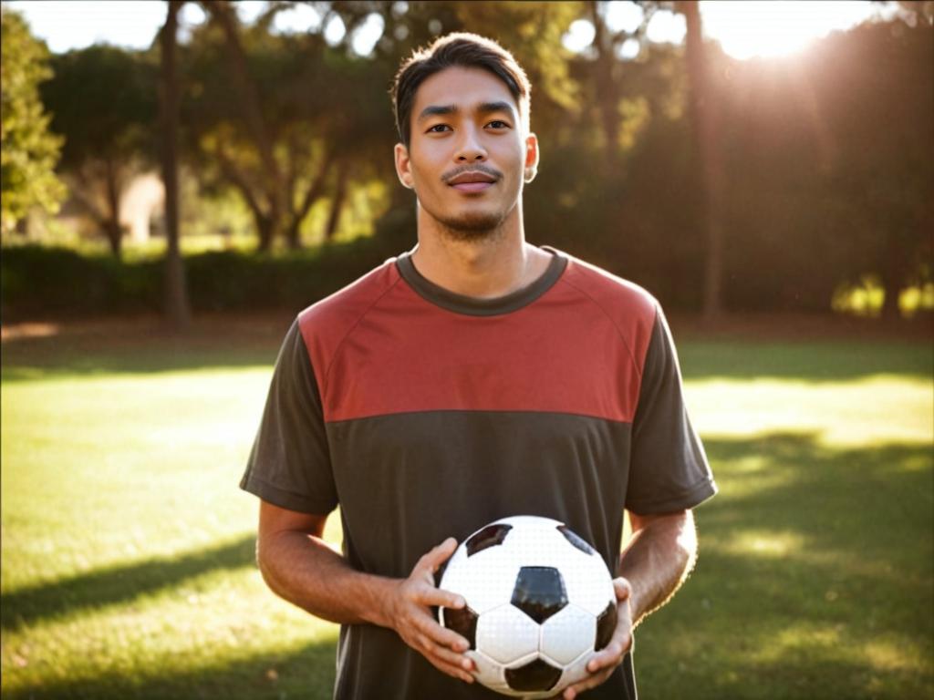 Confident man with soccer ball in the park