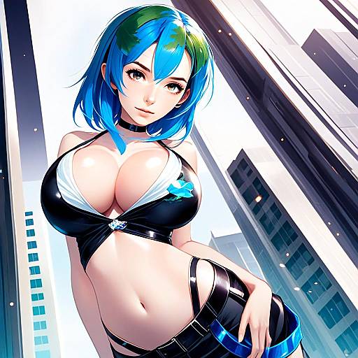 Earth-chan Anime Girl with Blue Hair in Urban Setting