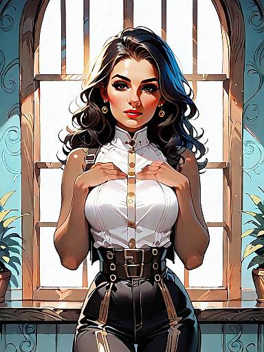 Confident Woman in Vintage Modern Fashion Art Illustration