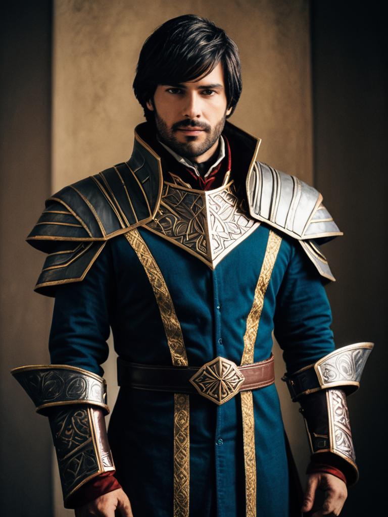Man in Descendant of Erdrick Cosplay Costume with Ornate Medieval Armor