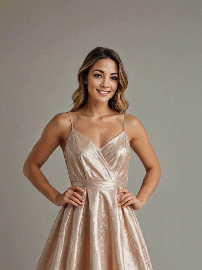 Smiling Woman in Elegant Satin Dress