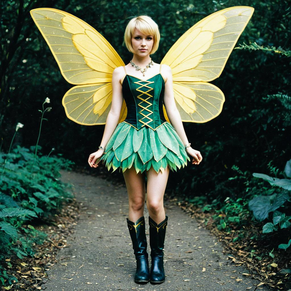 Young Woman in Fairy Costume with Yellow Wings