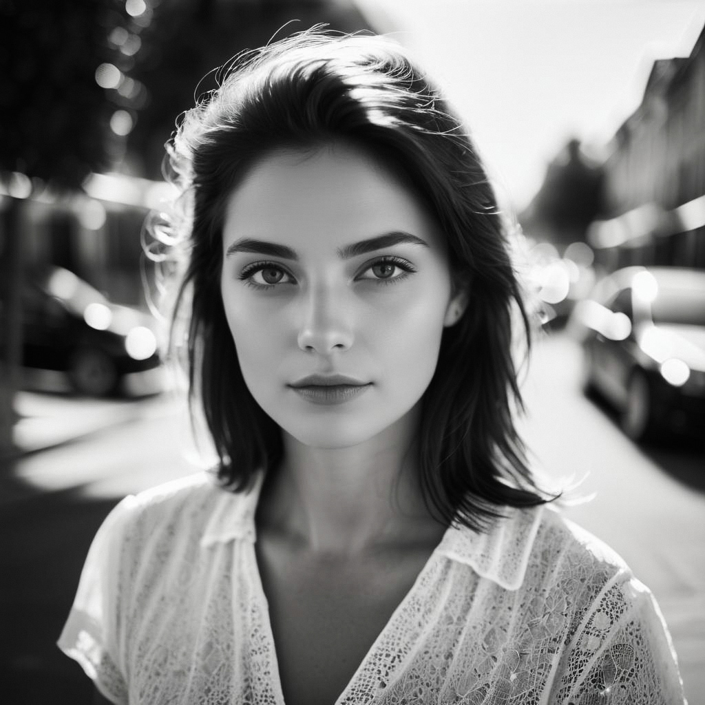 Black and White Portrait of Young Woman