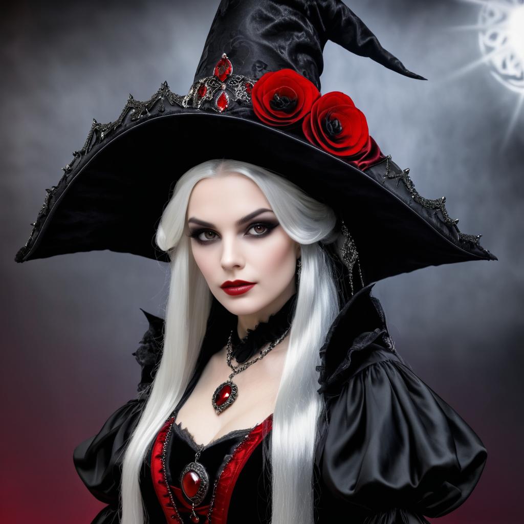 Woman in Gothic Vampire Costume with Red Roses