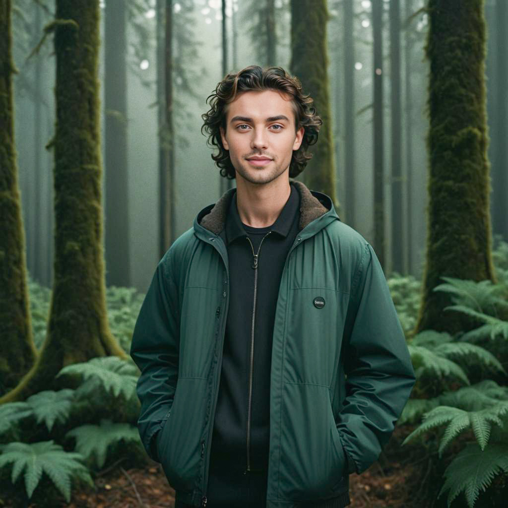 Young Man in Green Forest