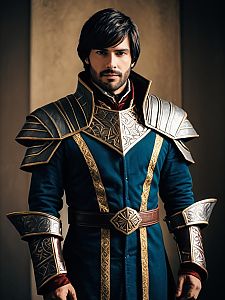 Man in Descendant of Erdrick Cosplay Costume with Ornate Medieval Armor