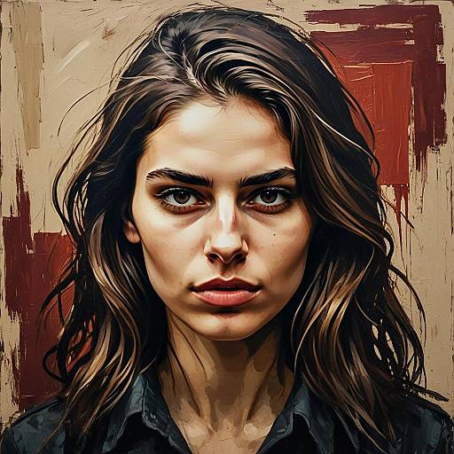 Digital Hyperrealistic Portrait of Woman with Dark Hair and Abstract Background