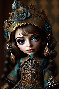 Intricate Doll Portrait with Blue Eyes