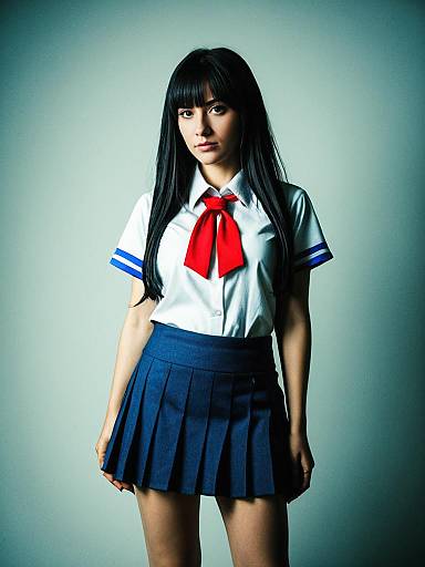 Photorealistic Cosplay Portrait of Woman in Japanese School Uniform Mini Skirt Costume