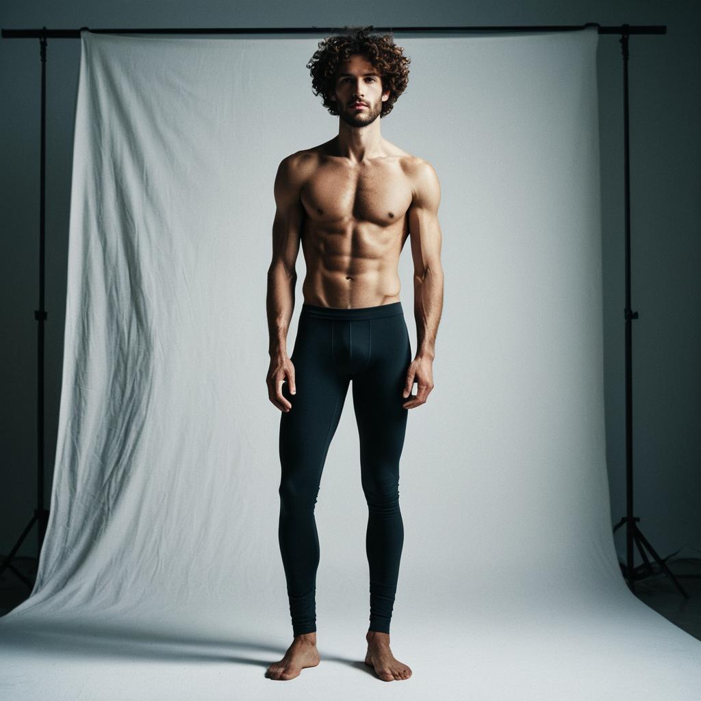 Fit Young Man Shirtless in Black Leggings