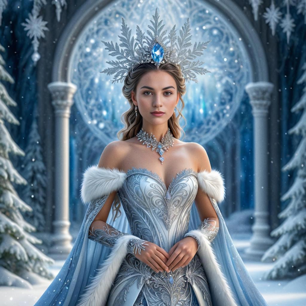 Elegant Ice Queen in Winter Landscape