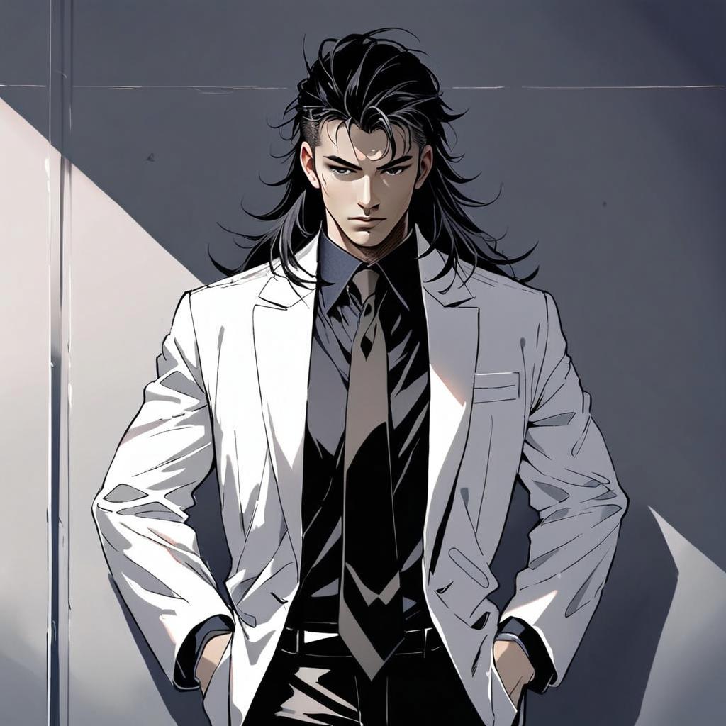 Confident Man in White Suit - Anime Style Illustration