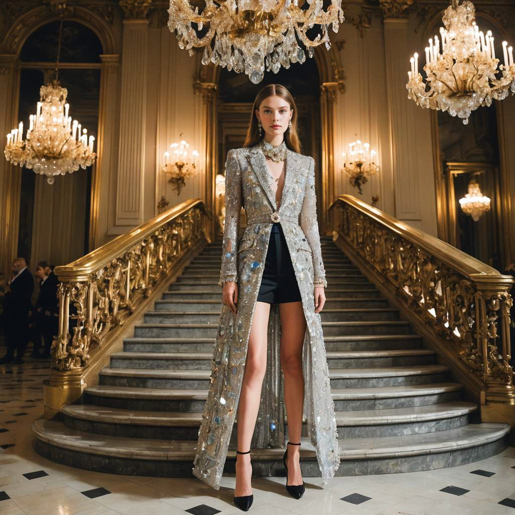 Stylish Woman at Grand Staircase