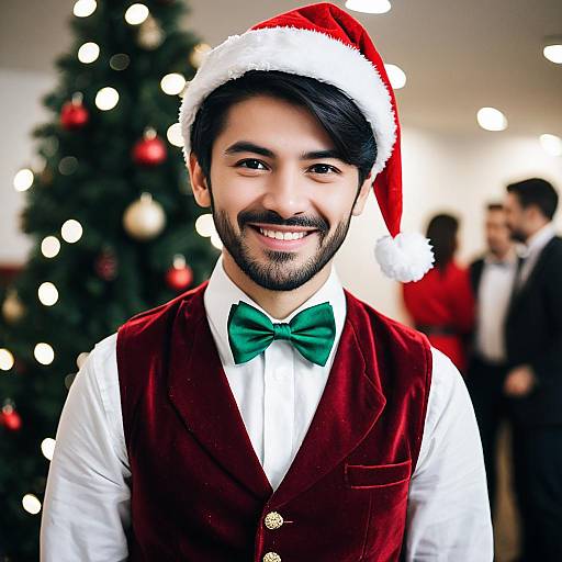 Young Man Wearing Santa Hat at Fancy Dress Christmas Party