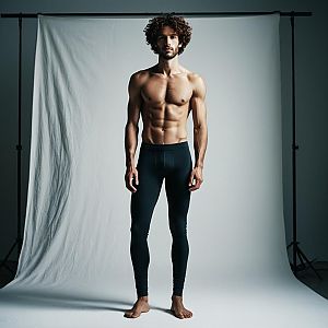 Fit Young Man Shirtless in Black Leggings