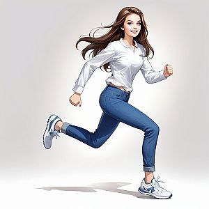 Energetic Young Woman Running in Stylish Outfit