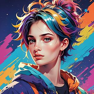 Vibrant Multicolored Hair Digital Illustration