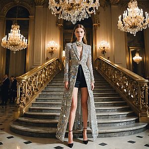 Stylish Woman at Grand Staircase