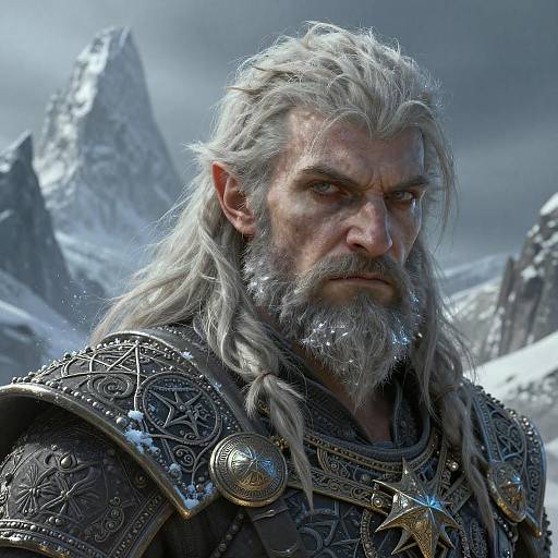 Realistic Fantasy Warrior Man in Snowy Mountains Armor