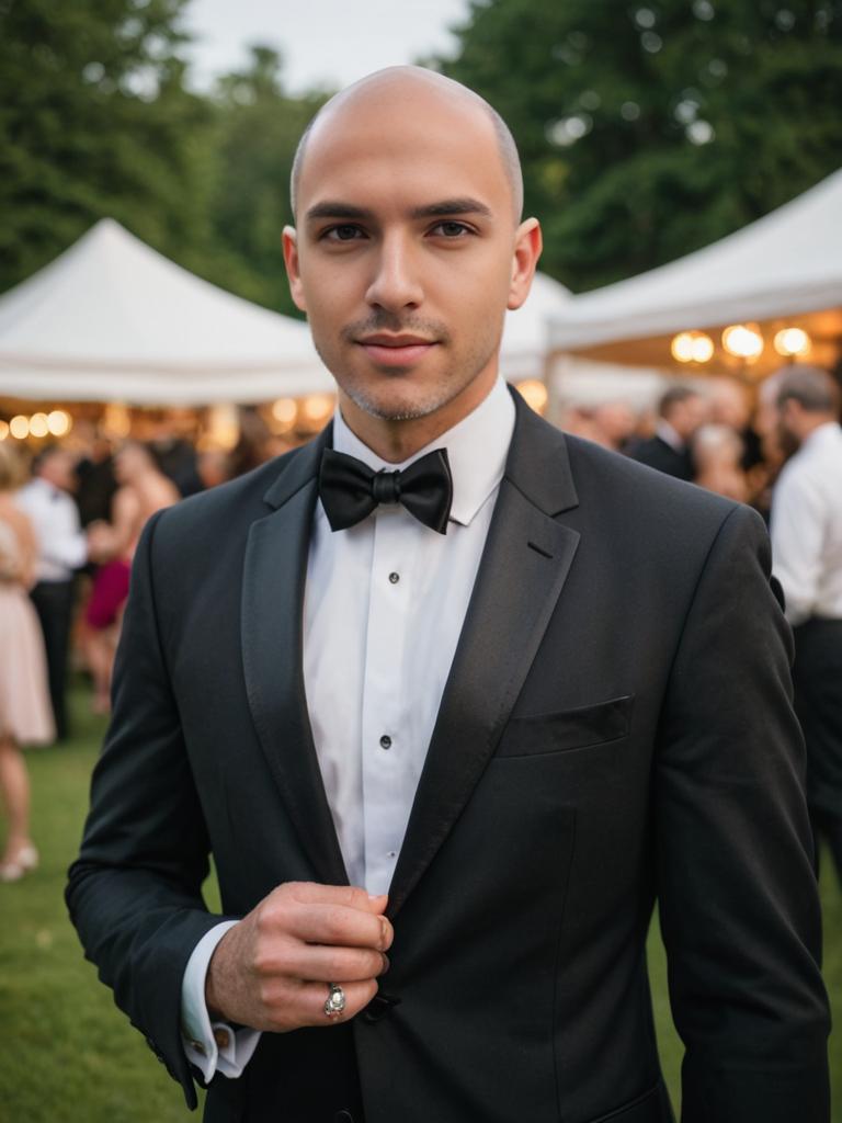 Well-Dressed Man in Tuxedo at Outdoor Event