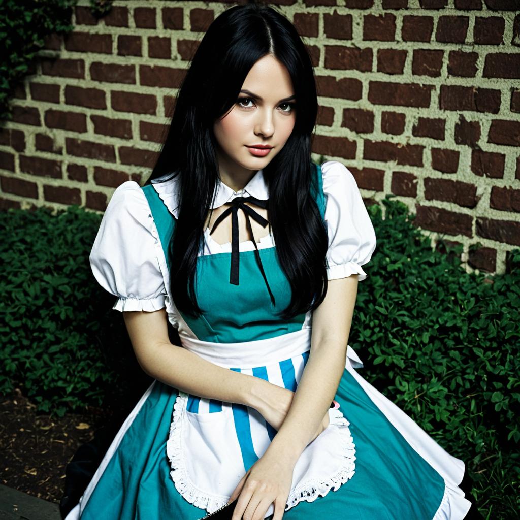 Woman in American McGee's Alice Inspired Costume Sitting Outdoors
