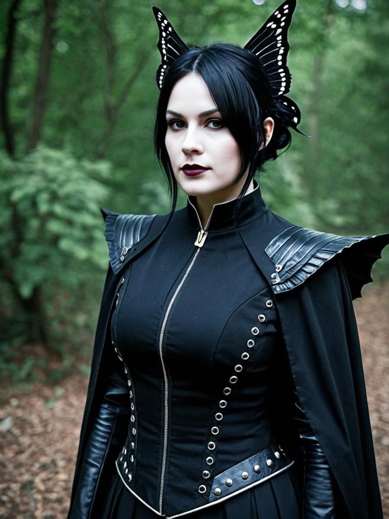 Sexy Cosplay Woman in Nero Swallowtail Costume with Butterfly Accessories