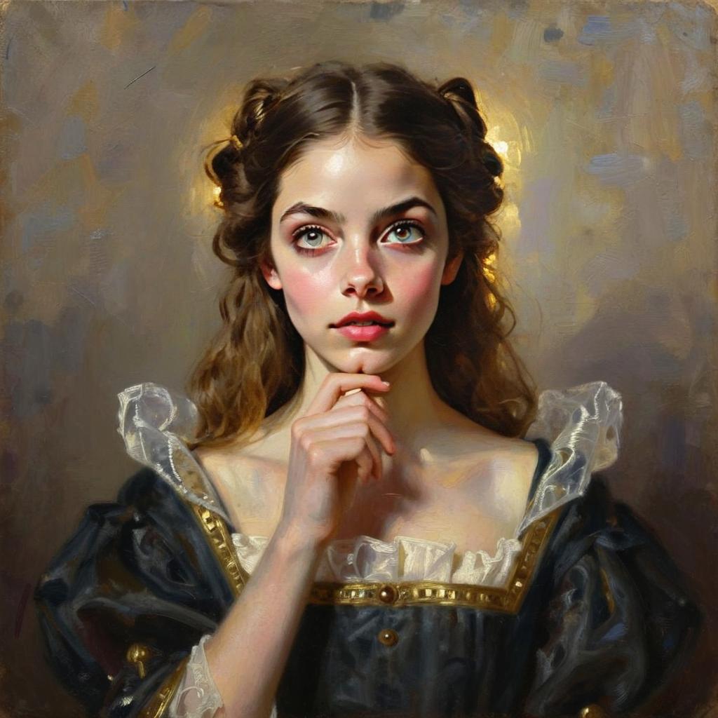 Renaissance Style Portrait of Young Woman in Elegant Historical Dress