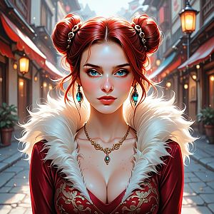 Woman with Red Hair in Elegant Dress
