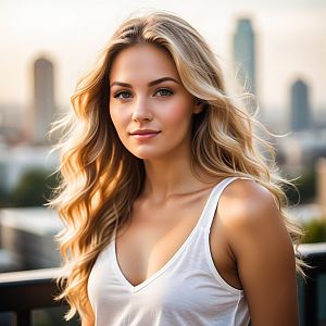 Young Woman on Balcony at Sunset
