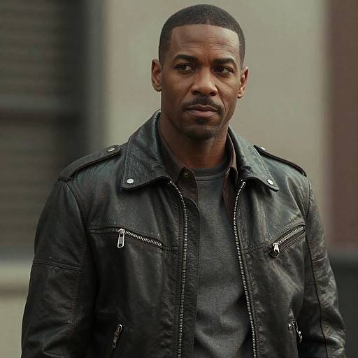 Man Wearing Dark Leather Jacket Urban Portrait