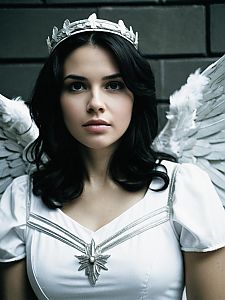Woman in Angel Costume Cosplay Editorial Headshot with Realistic Tones
