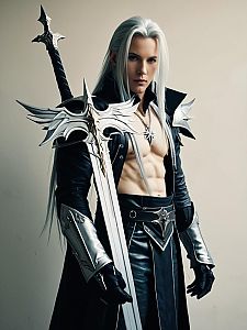 Man Cosplay Wearing Sephiroth Final Fantasy Costume with Sword