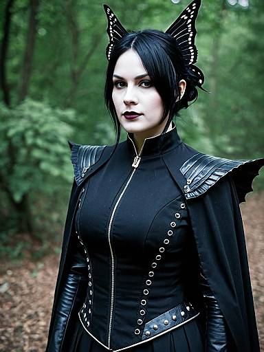 Sexy Cosplay Woman in Nero Swallowtail Costume with Butterfly Accessories