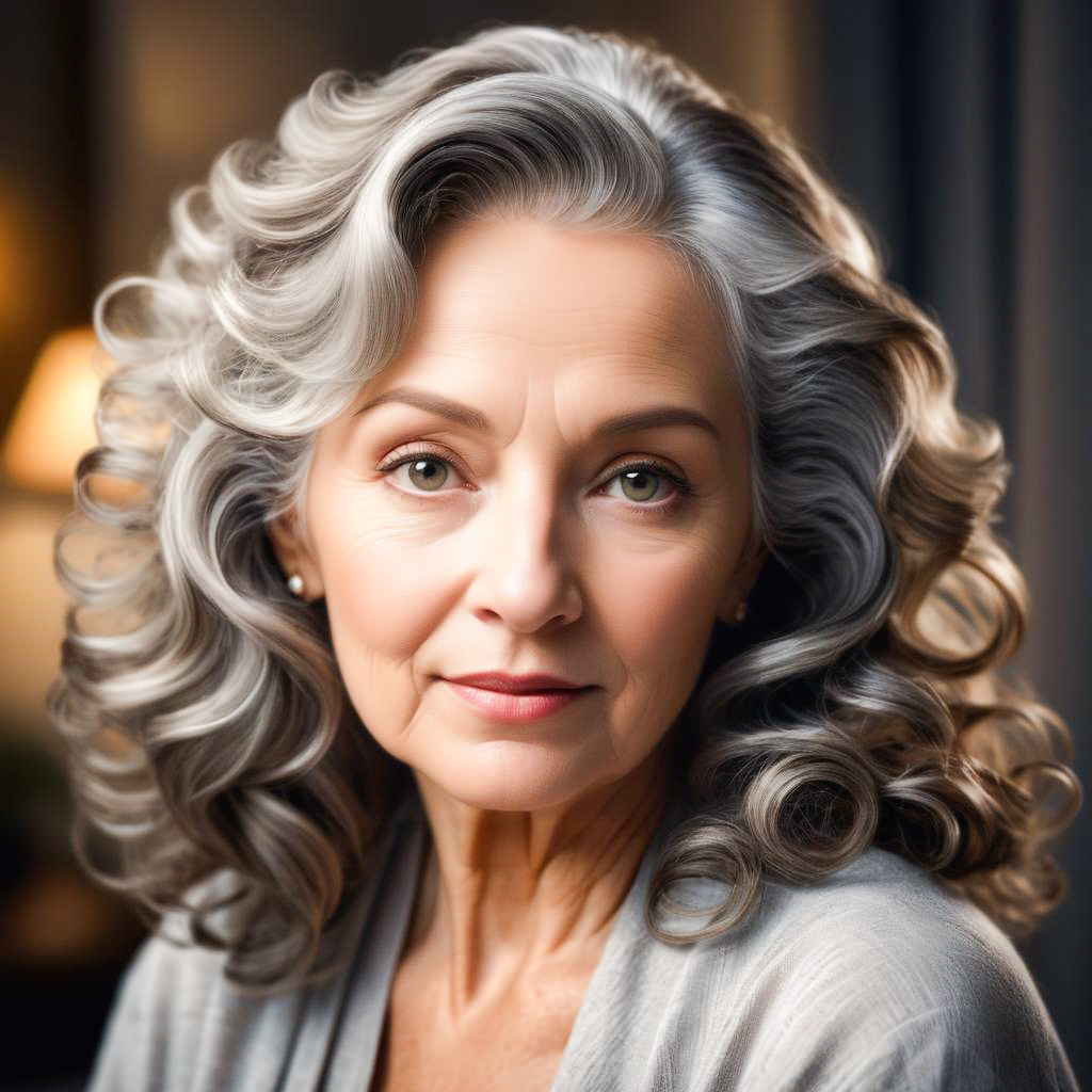 Elegant Woman with Grey Curly Hair