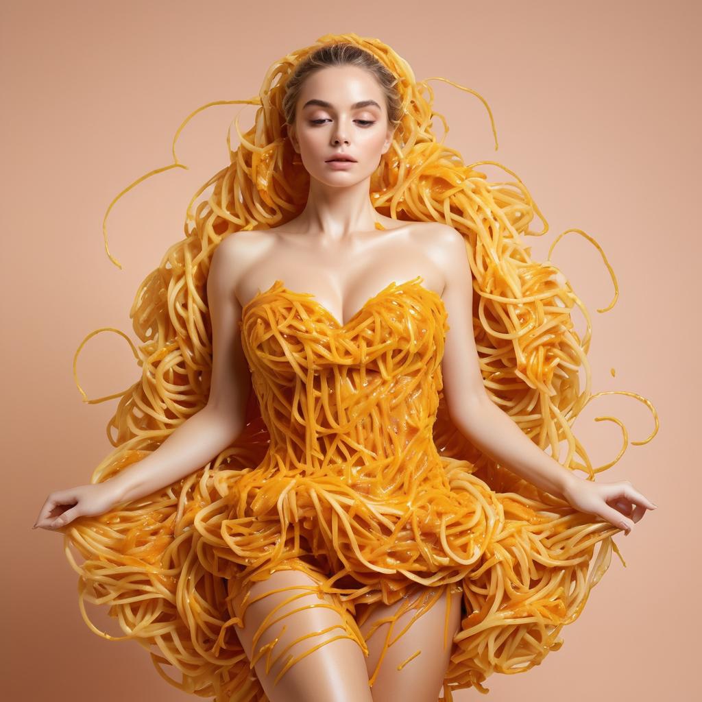 Woman in Orange Spaghetti Dress - Fashion Food Art