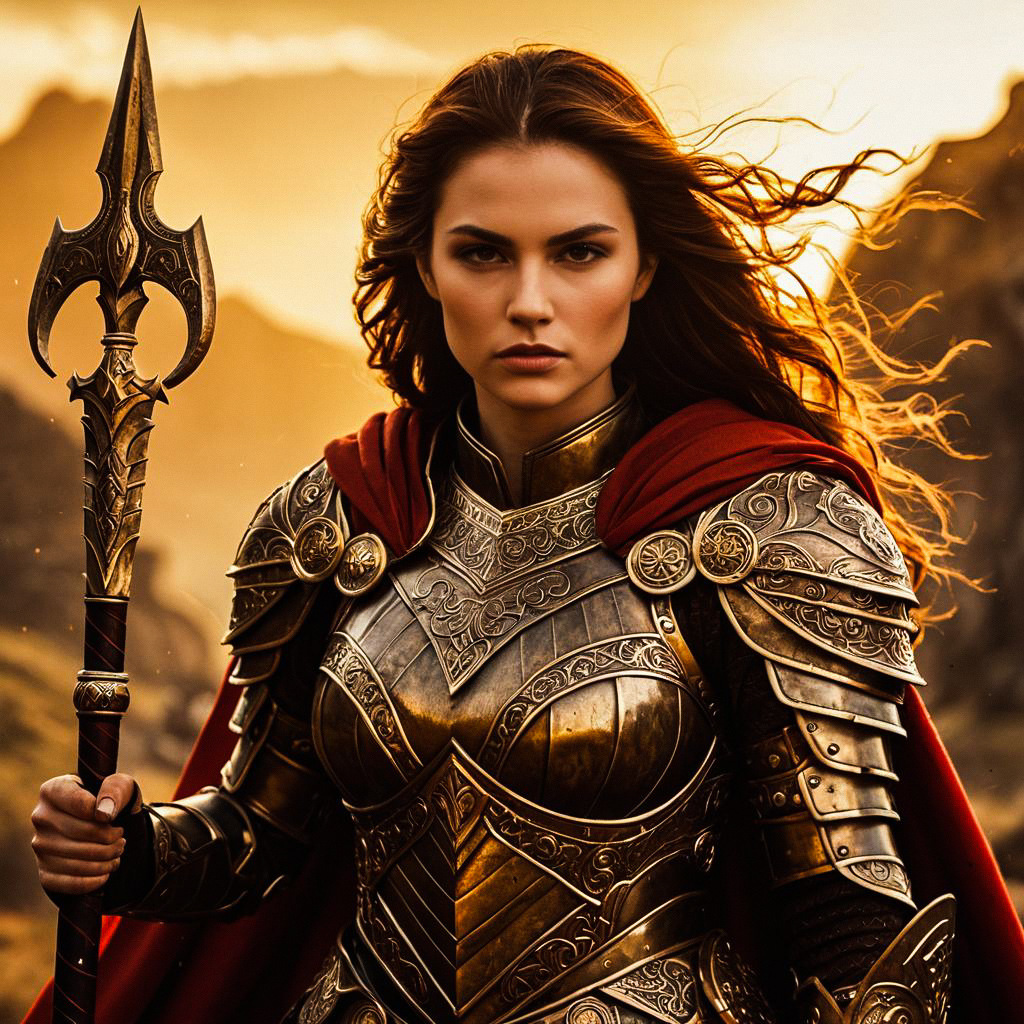 Fierce Woman Warrior in Golden Armor