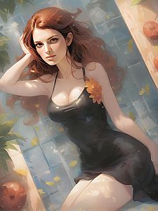 Woman with Red Hair in Black Dress