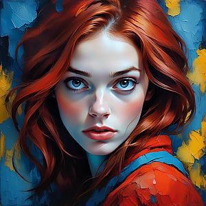 Portrait of a Woman with Red Hair and Blue Eyes