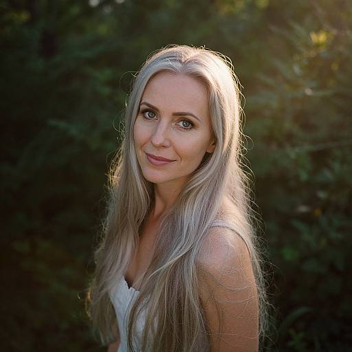 Serene Outdoor Portrait of Blonde Woman with Long Hair in Natural Light