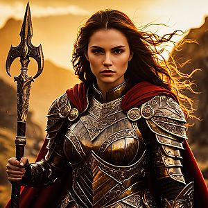 Fierce Woman Warrior in Golden Armor