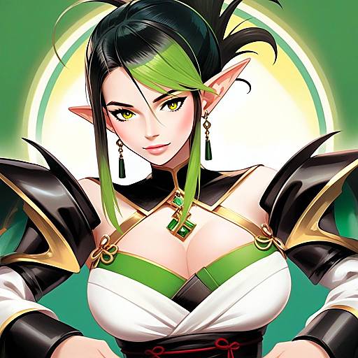Hanabatake Chaika Anime Elf Woman with Green Streaked Hair and Armor