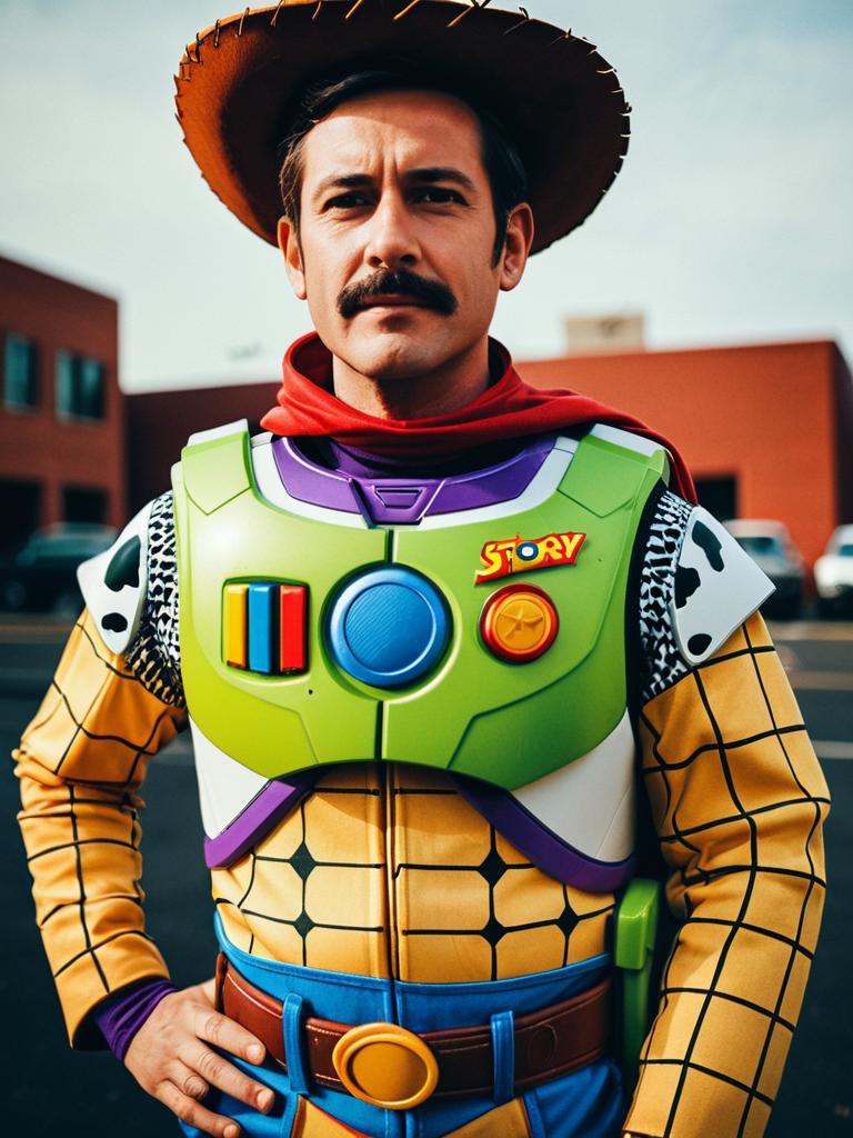 Man in Toy Story Costume Cosplay Editorial Portrait Photorealistic