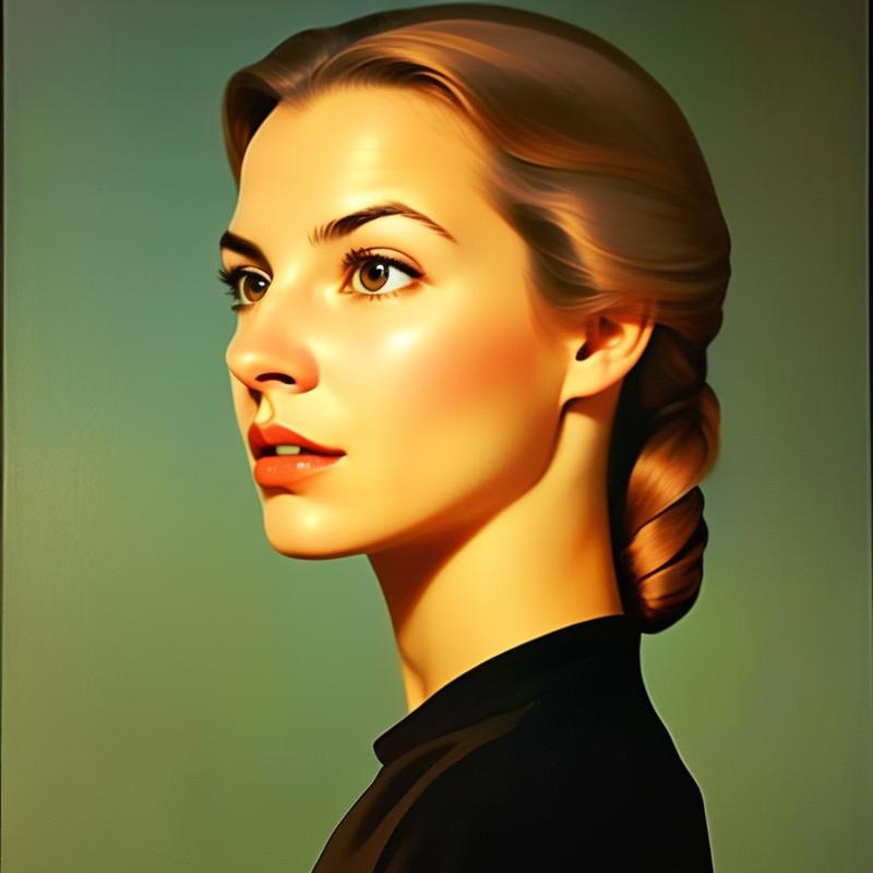 Elegant Woman with Braid Against Green Background Elegant Woman with Braid Against Green Background