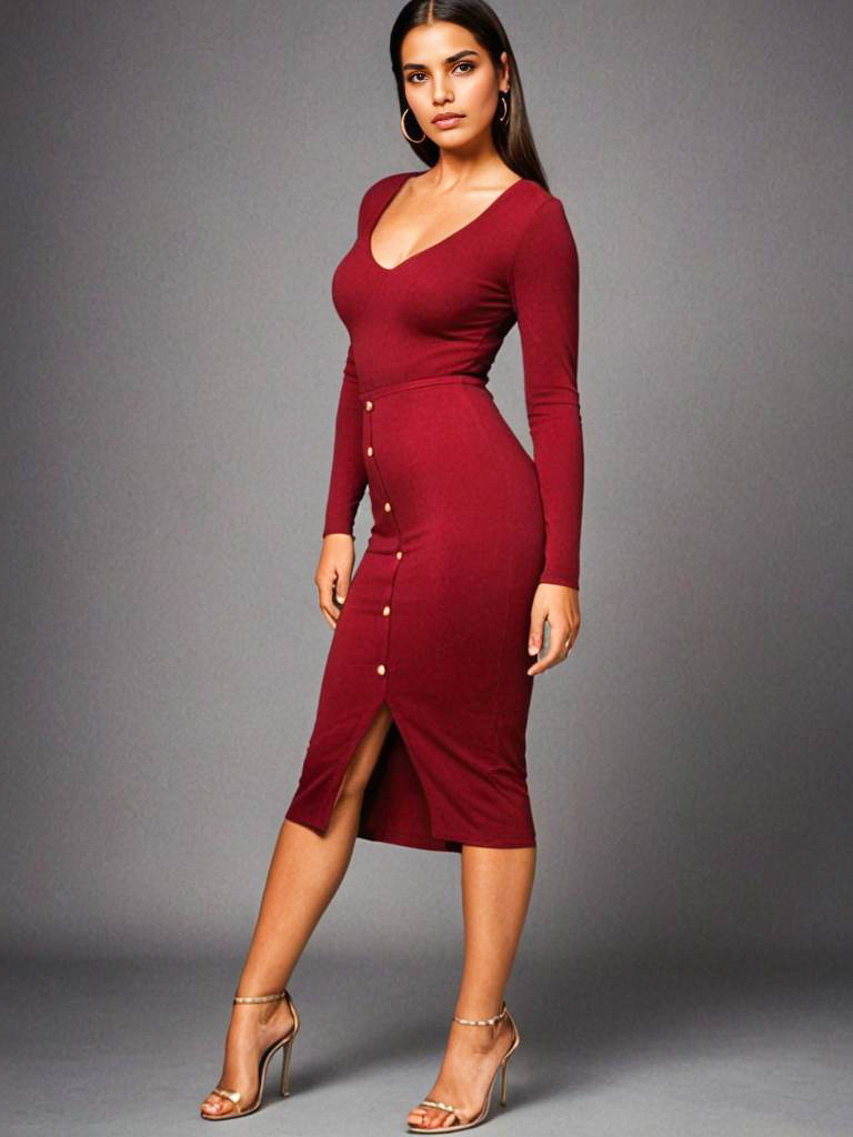 Confident Woman in Maroon Dress