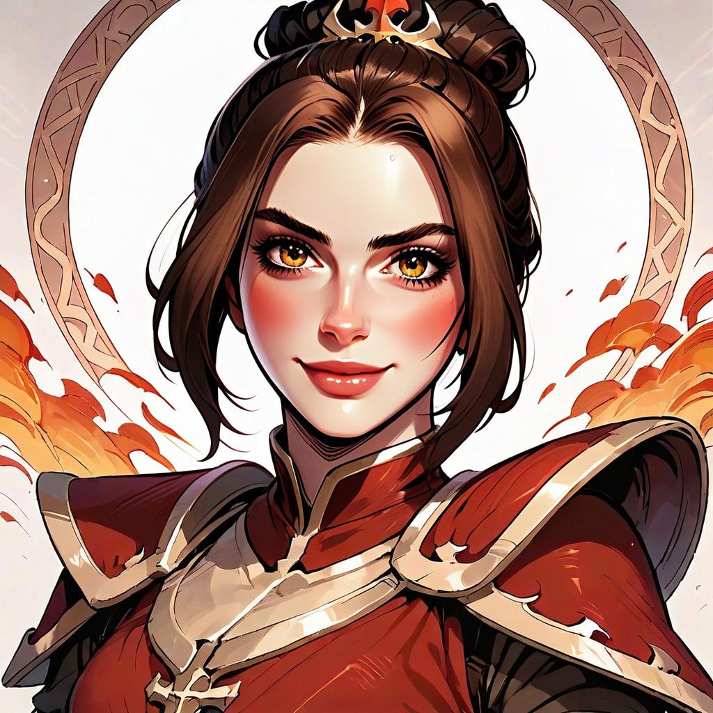 Fantasy Digital Portrait of Armored Woman with Fiery Background