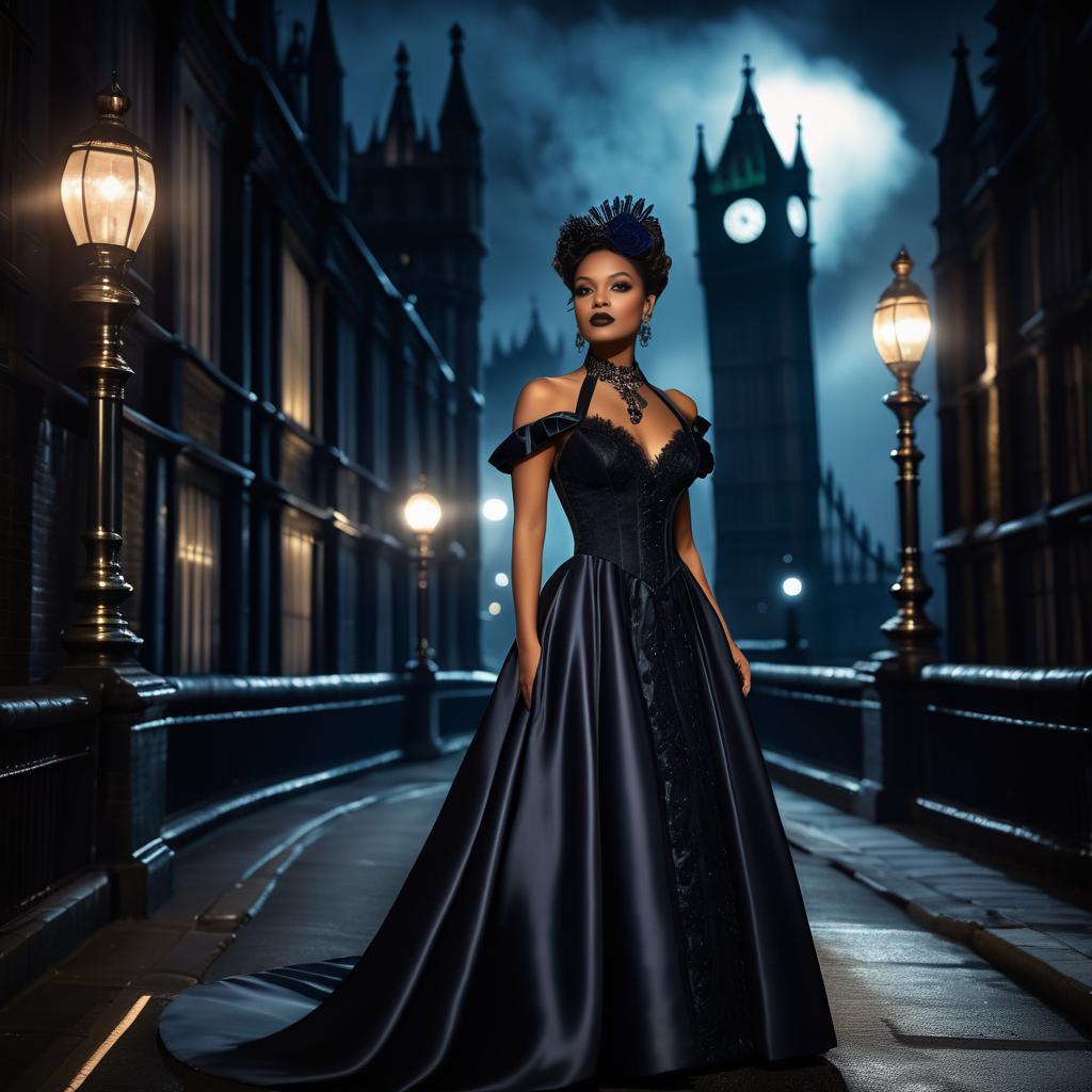 Elegant Woman in Black Gown with Big Ben