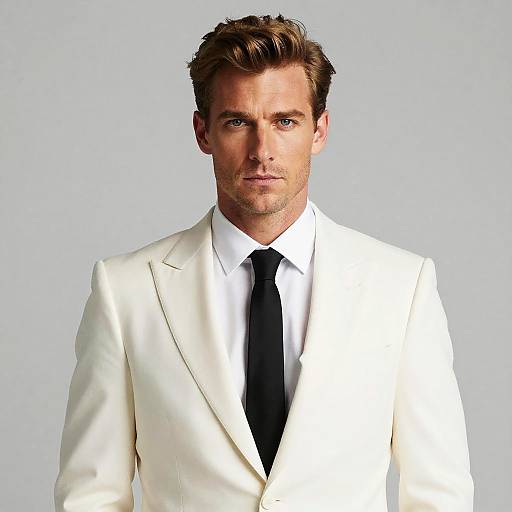 Confident Man in White Suit and Black Tie Portrait